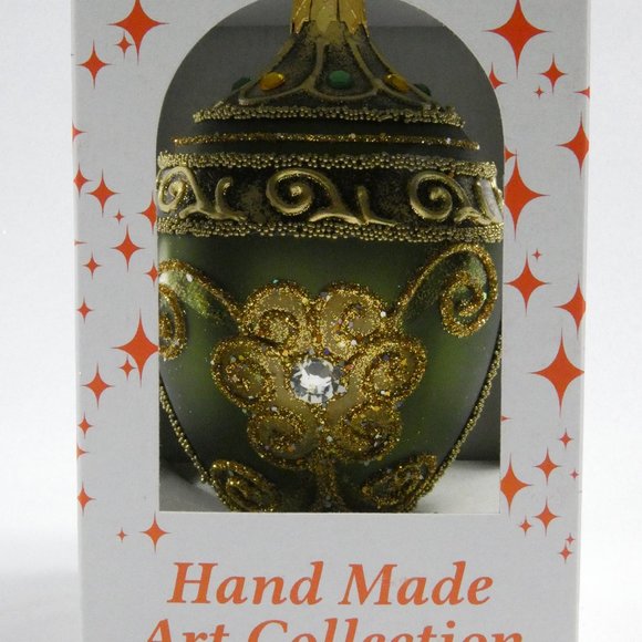 POLISH GALLERY Fabergé Egg 5-In Blown Glass Christmas Tree Ornament Royal GREEN - Picture 7 of 7